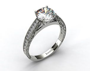 18k White Gold Engraved Channel Set Princess Shaped Diamond Engagement Ring